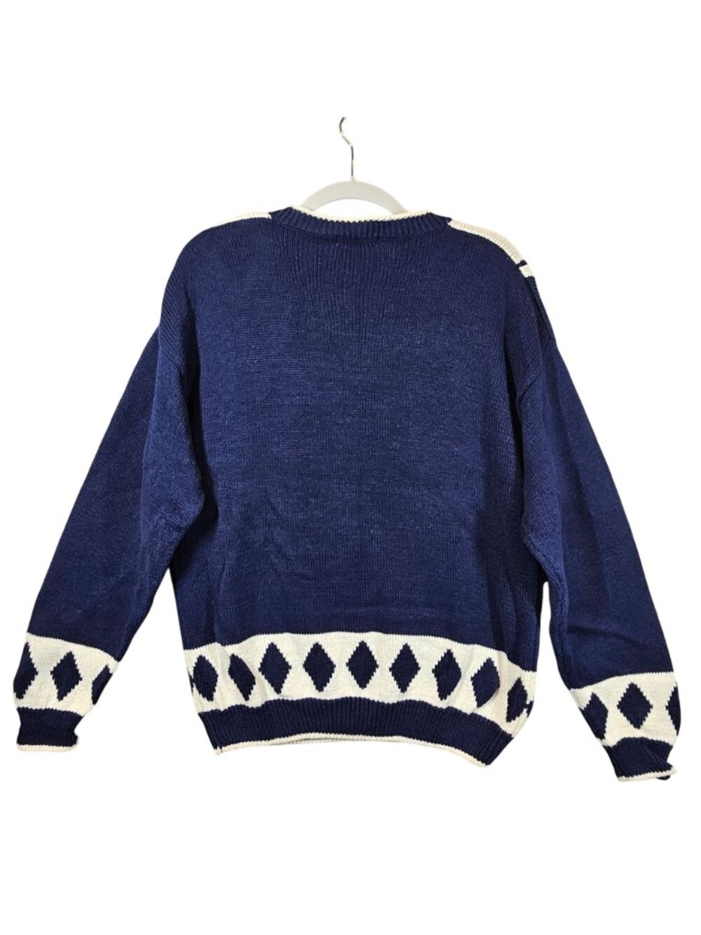 Vintage Honors Navy & White V-Neck Womens L Sweater Diamond Pattern career casua - Picture 2 of 9